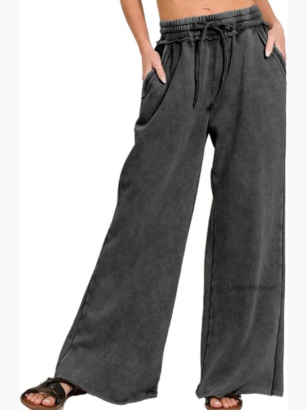 High Waist Drawstring Wide Leg Sweatpants Fleece Joggers with Pockets
